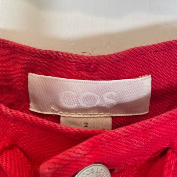 COS Wide-Leg Drawstring Denim Trouser Jeans Cherry Red Cotton Lyocell 2 - Picture 4 of 7